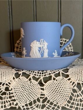 Vintage Wedgwood Jasperware Blue Cup & Saucer Set – Made in England. G128